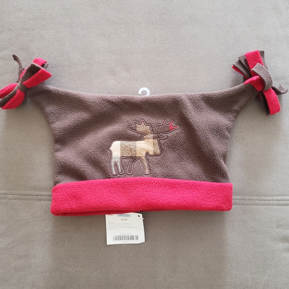 Gymboree Christmas Reindeer Fleece Hat -BROWN/RED -2T **NEW
